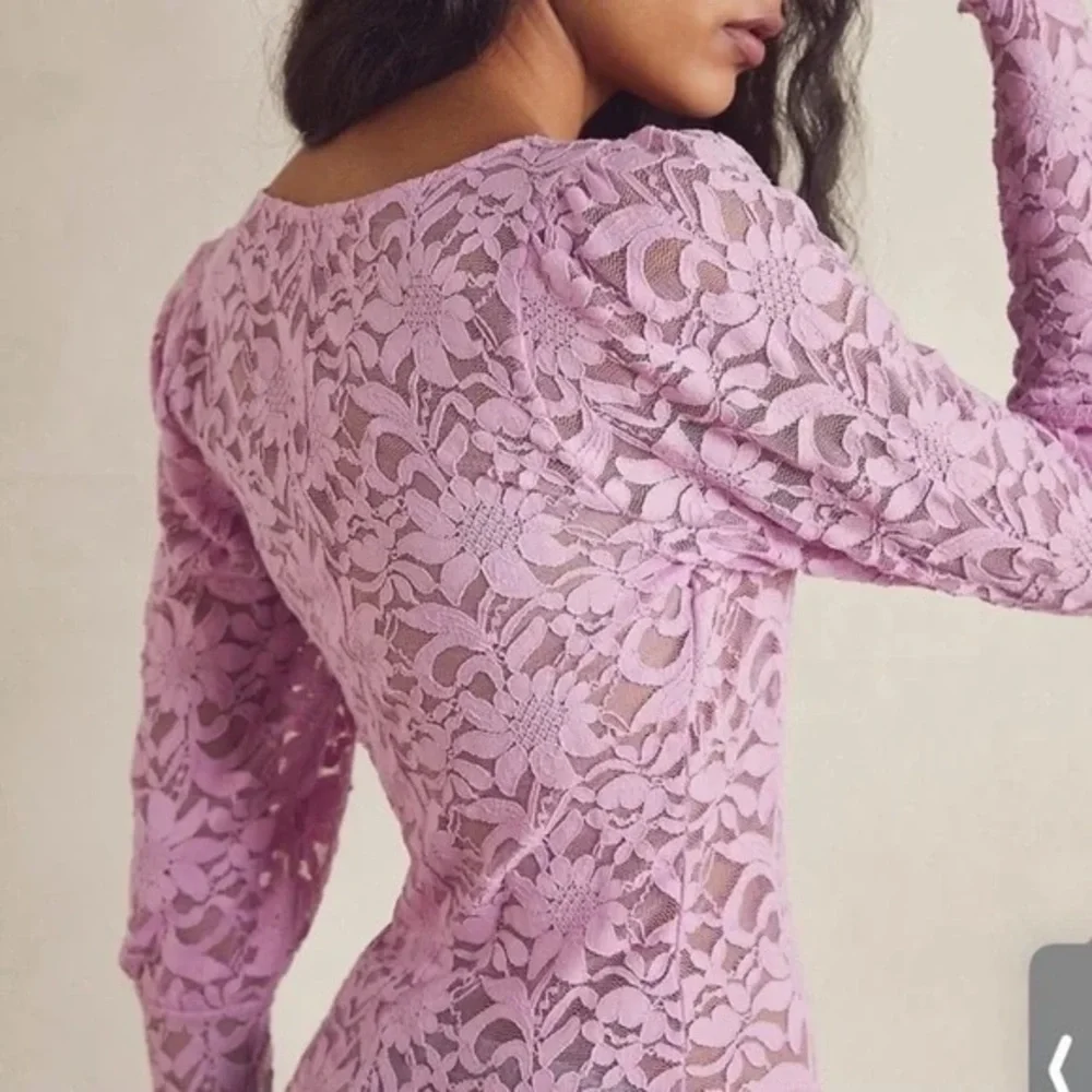 NWT Free People Lace Top Layering Long Sleeve Sheer Lace Top in Pink Size Medium